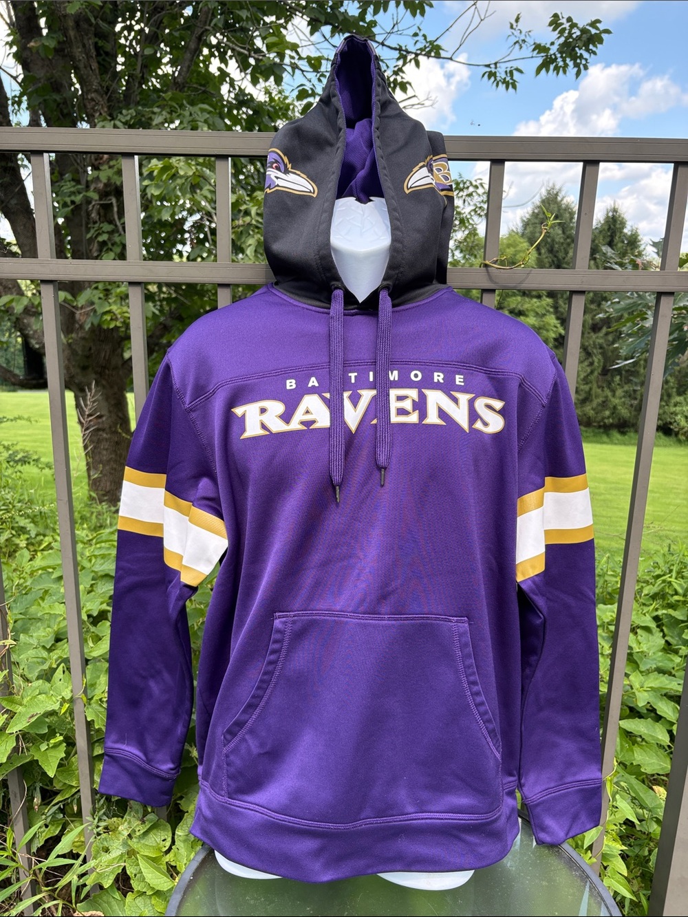 Baltimore Ravens Purple w/ Black Helmet Pullover Hoodie by Majestic Size Large